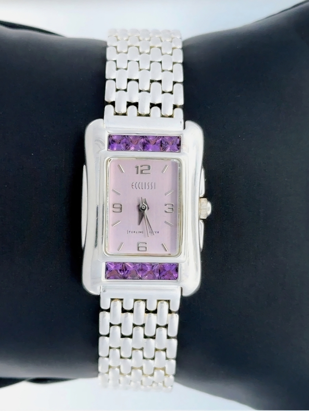 ECCLISSI 925 Sterling Silver Amethyst Pink Dial Women's Bracelet Watch 32140